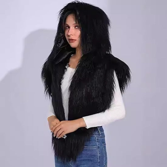 Damen Kapuzen‑Schalweste aus langflorigem Kunstpelz Shop Nory
