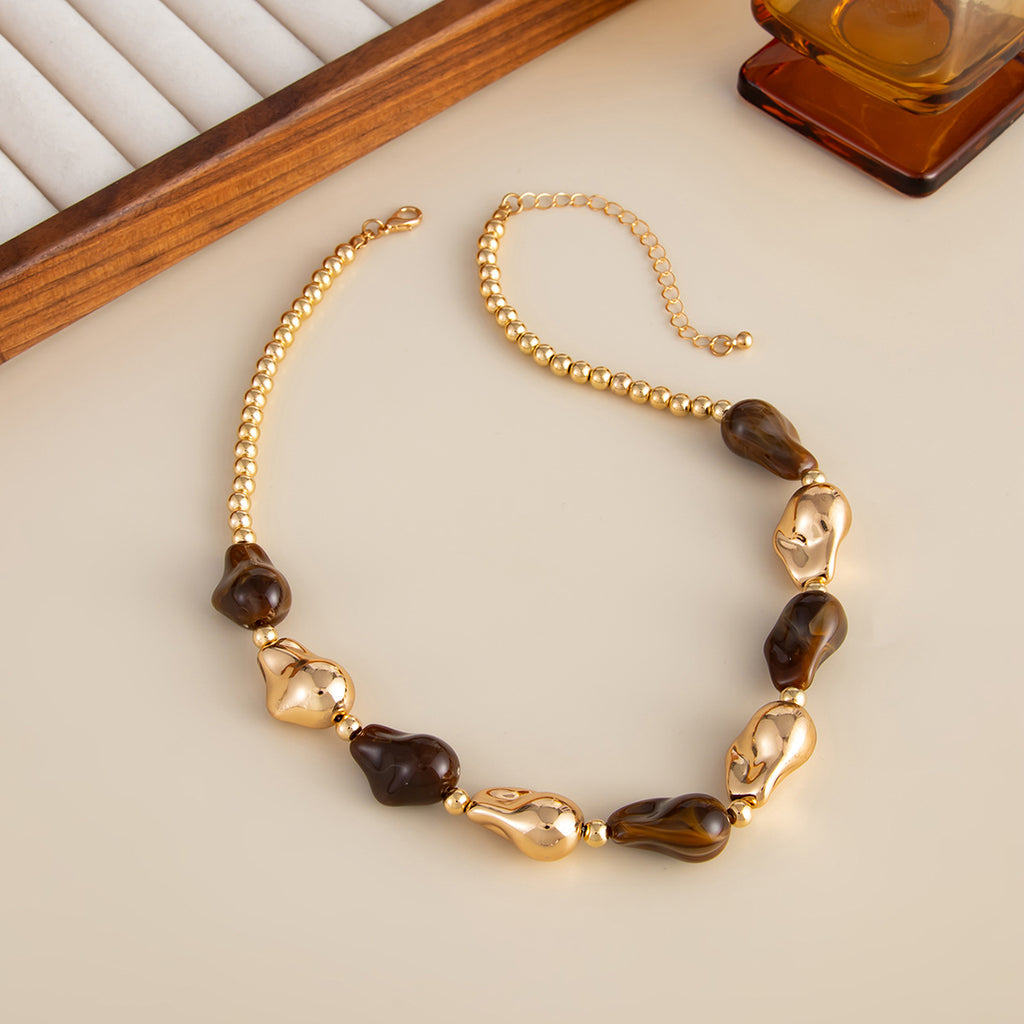 Damen elegante und modische Kette mit goldenen und türkisfarbenen Elementen Shop Nory