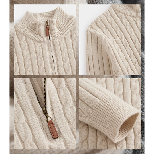 Herren Klassischer Grobstrickpullover mit Zippkragen Shop Nory