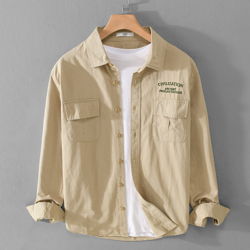 Herren Militärisch inspiriertes Overshirt mit Doppel-Brusttaschen und dezenter Stickerei Shop Nory