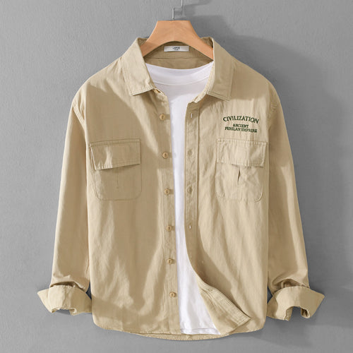 Herren Militärisch inspiriertes Overshirt mit Doppel-Brusttaschen und dezenter Stickerei Shop Nory
