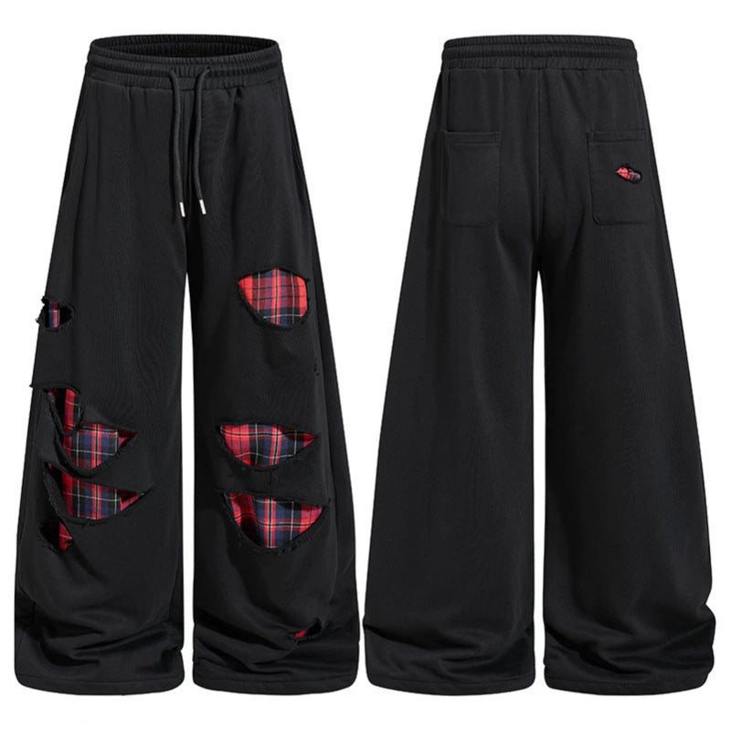 Damen weite Destroyed-Jogginghose im Grunge-Stil mit karierten Futterpatches Shop Nory