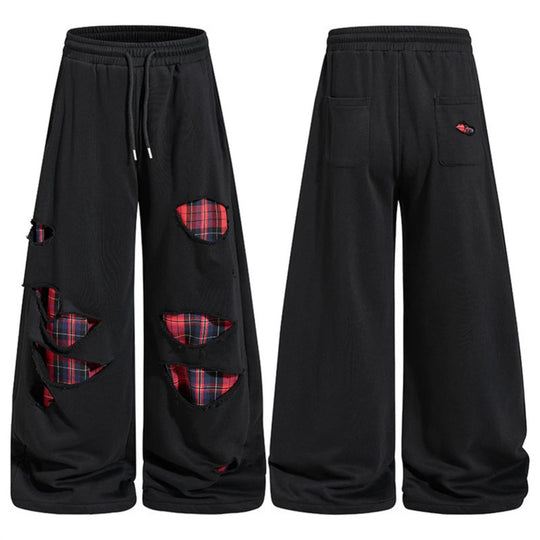 Damen weite Destroyed-Jogginghose im Grunge-Stil mit karierten Futterpatches Shop Nory