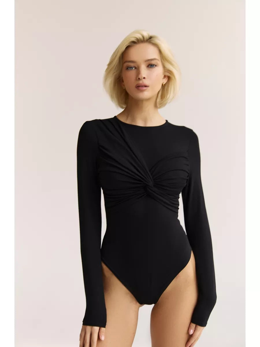 Damen Figurbetonter Langarm-Body mit Drehdetail und Rundhalsausschnitt Shop Nory