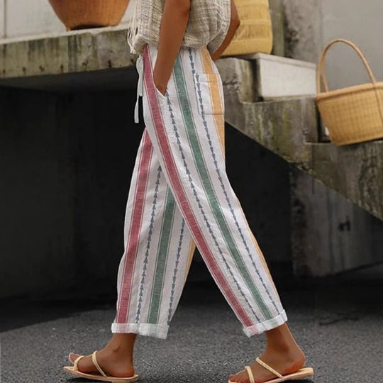 Damen Weite Leinenhose mit handgewShopnorytem Muster