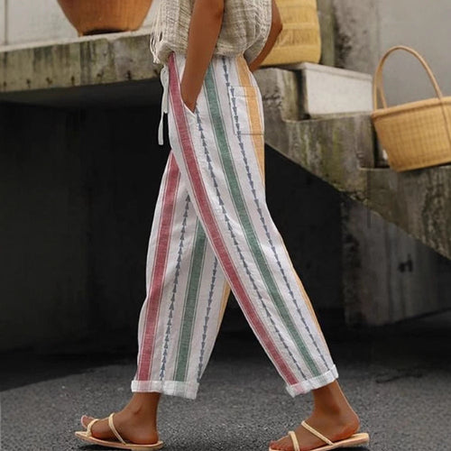 Damen Weite Leinenhose mit handgewShopnorytem Muster