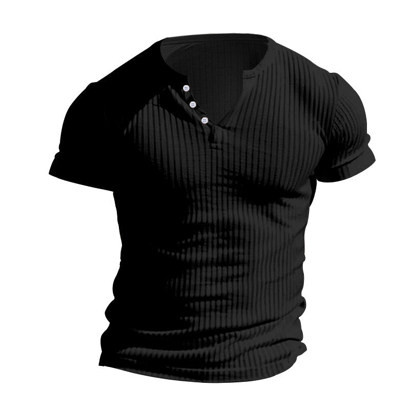 Herren kurzärmeliges Henley-T-Shirt mit strukturiertem Rippdesign und praktischem Knopfverschluss