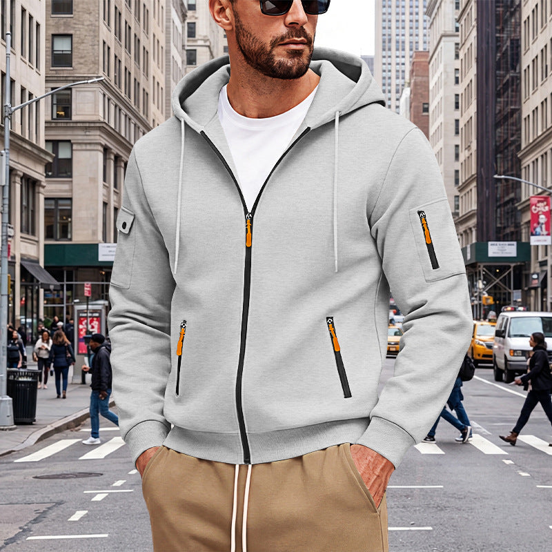 Herren Kapuzen-Sweatjacke mit durchgehendem Reißverschluss und mehreren Sicherheits-Taschen Shop Nory