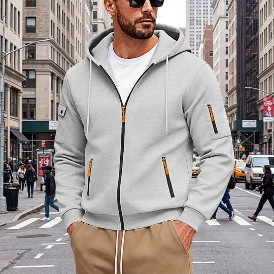 Herren Kapuzen-Sweatjacke mit durchgehendem Reißverschluss und mehreren Sicherheits-Taschen Shop Nory