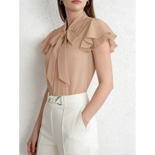 Damen Bluse mit Rüschenärmeln und feminine Schleife