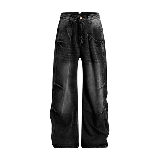 Damen High‑Waist Weite Denim‑Palazzo‑Jeans mit Cargo‑Paspeln und Used‑Waschung Shop Nory