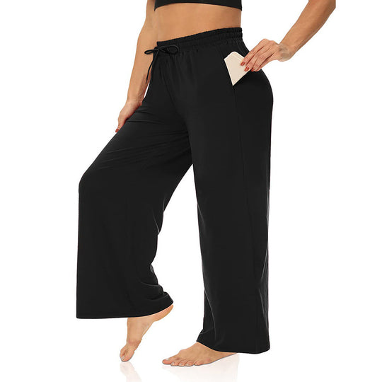 Damen Weite High-Waist Yogahose mit Leopardenmuster und Kordelzug Shopy Nory