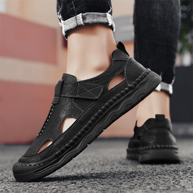 Damen Bequeme Leder-Sandalen mit verstellbarem Riemen und rutschfester Sohle