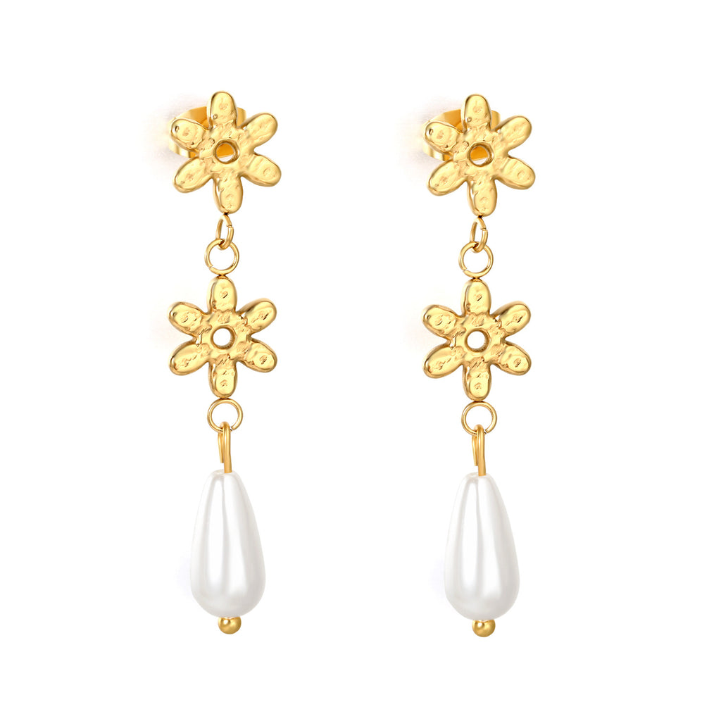 Damen lange Ohrstecker mit floralem Design und Perlenakzenten Shop Nory