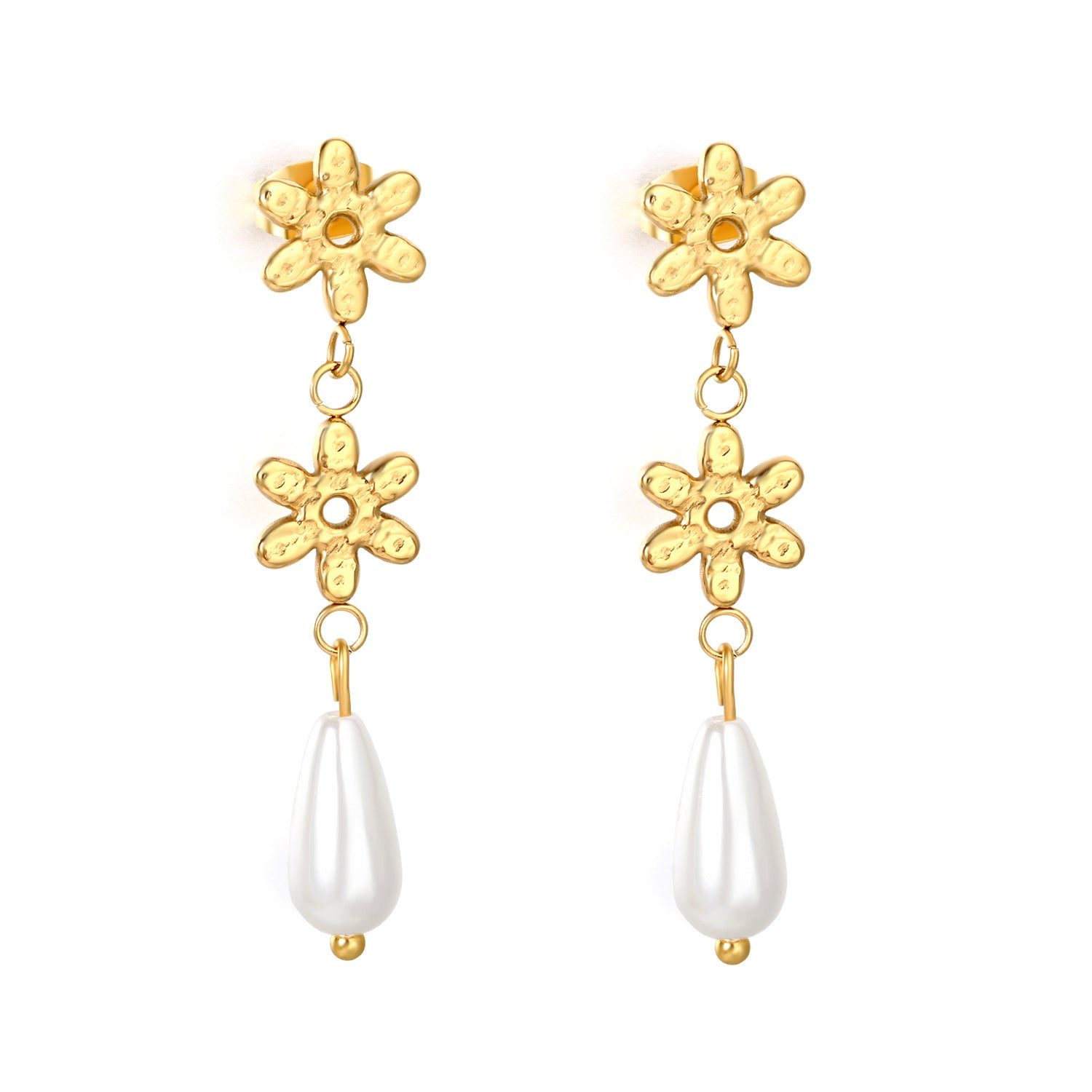 Damen lange Ohrstecker mit floralem Design und Perlenakzenten Shop Nory