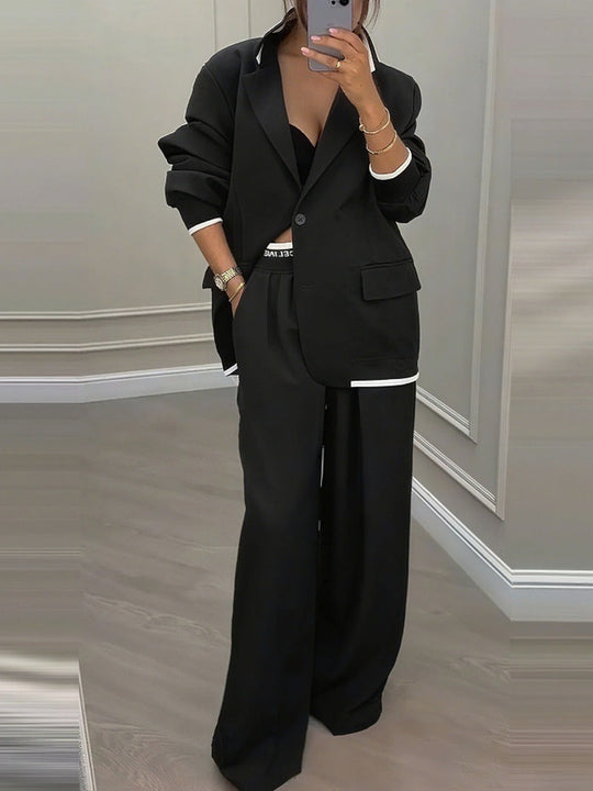 Damen elegantes Zweiteiler-Set mit oversized Blazer und weiter Hose