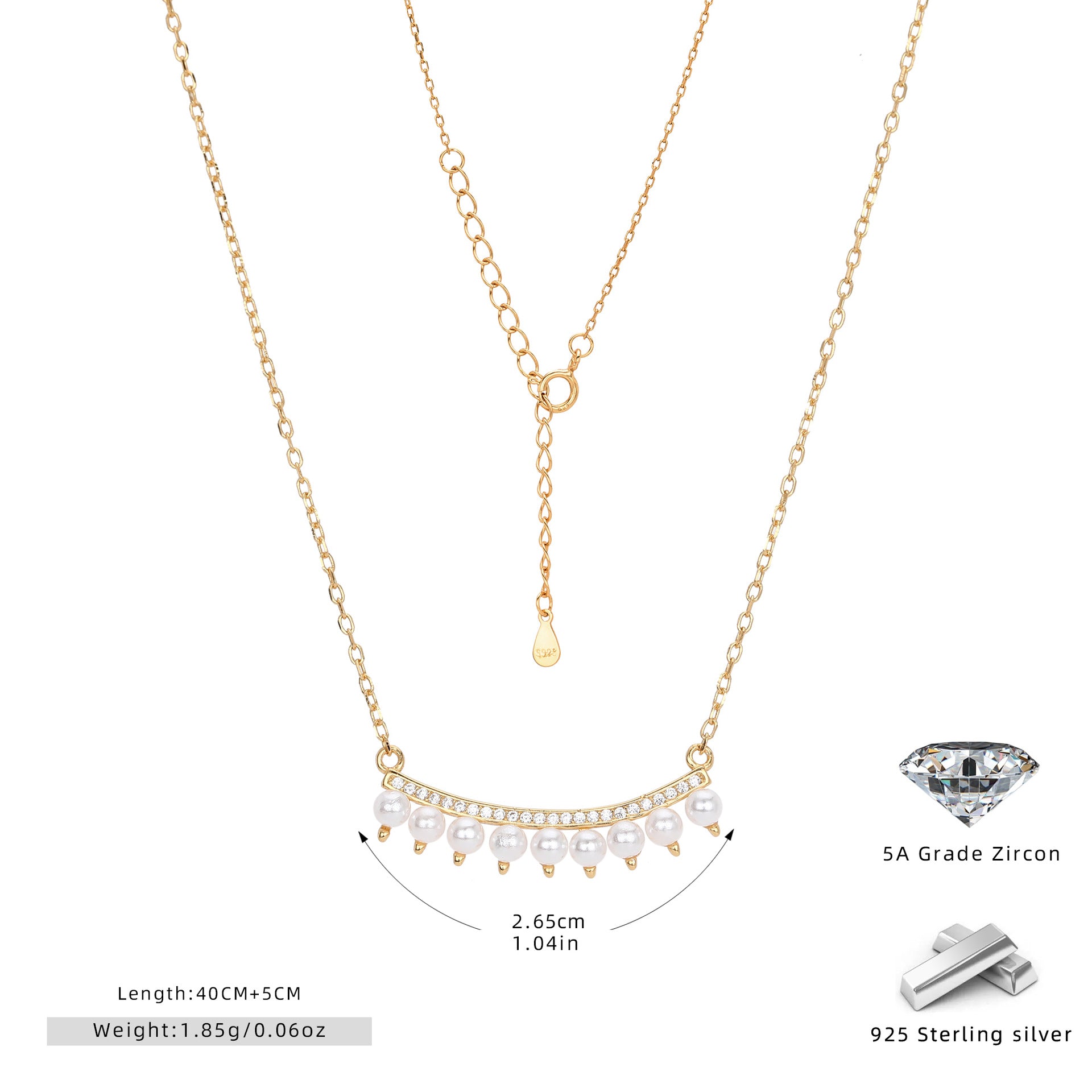 Damen Halskette mit feinem Zirkonschmuck und Perlenakzenten Shop Nory