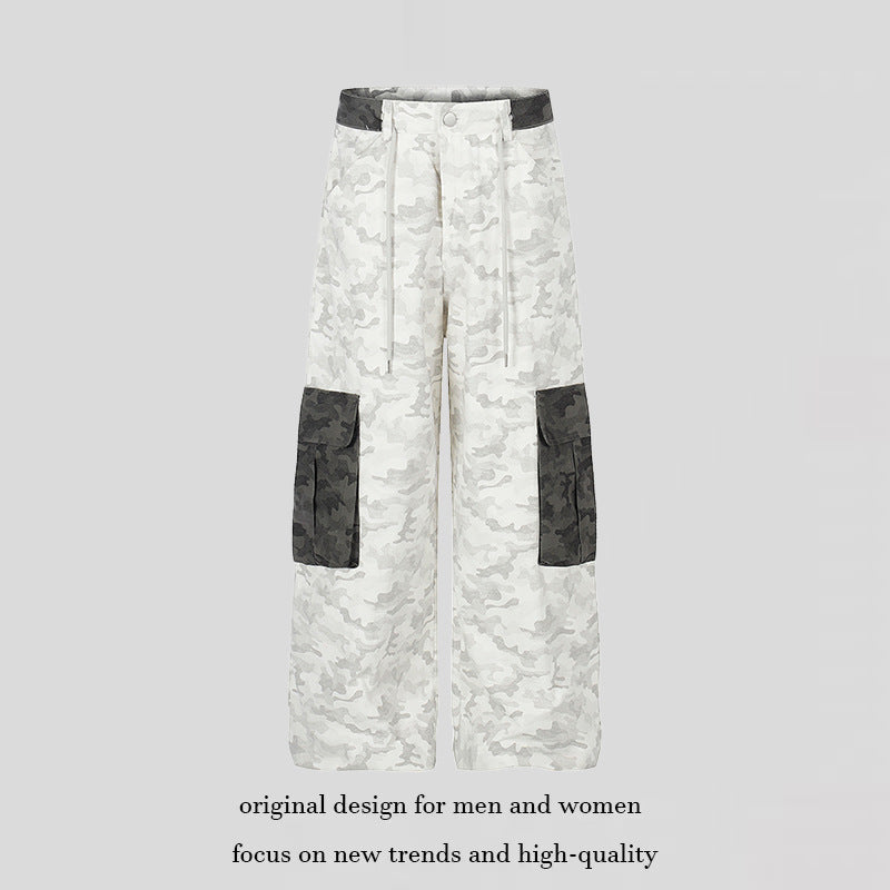 Damen Weite Cargo-Hose mit hohem Bund, Camouflage-Print und Kontrast-Taschen Shop Nory