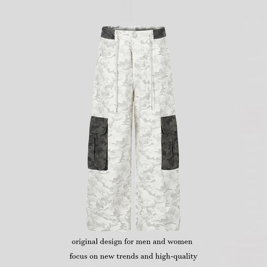 Damen Weite Cargo-Hose mit hohem Bund, Camouflage-Print und Kontrast-Taschen Shop Nory
