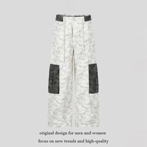 Damen Weite Cargo-Hose mit hohem Bund, Camouflage-Print und Kontrast-Taschen Shop Nory
