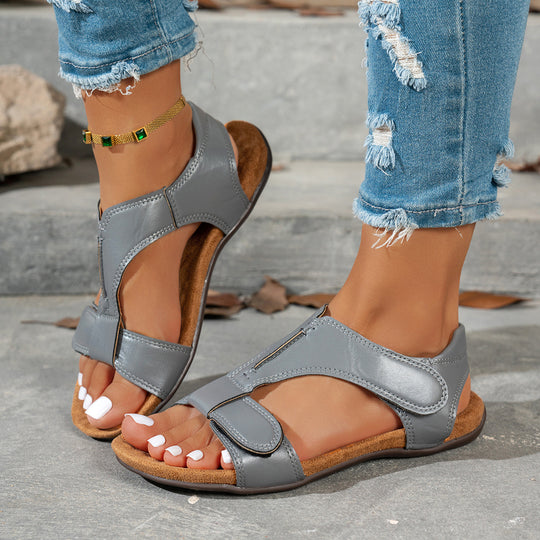 Damen Bequeme Flache Sandalen mit ergonomischem Kork‑Komfortfußbett und Klettverschluss Shop Nory