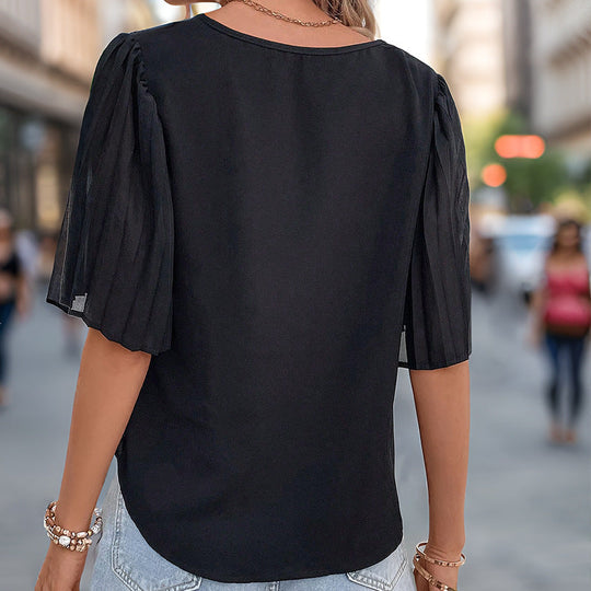 Damen Bluse mit Eleganten Schulterfreien Puffärmeln und V-Ausschnitt
