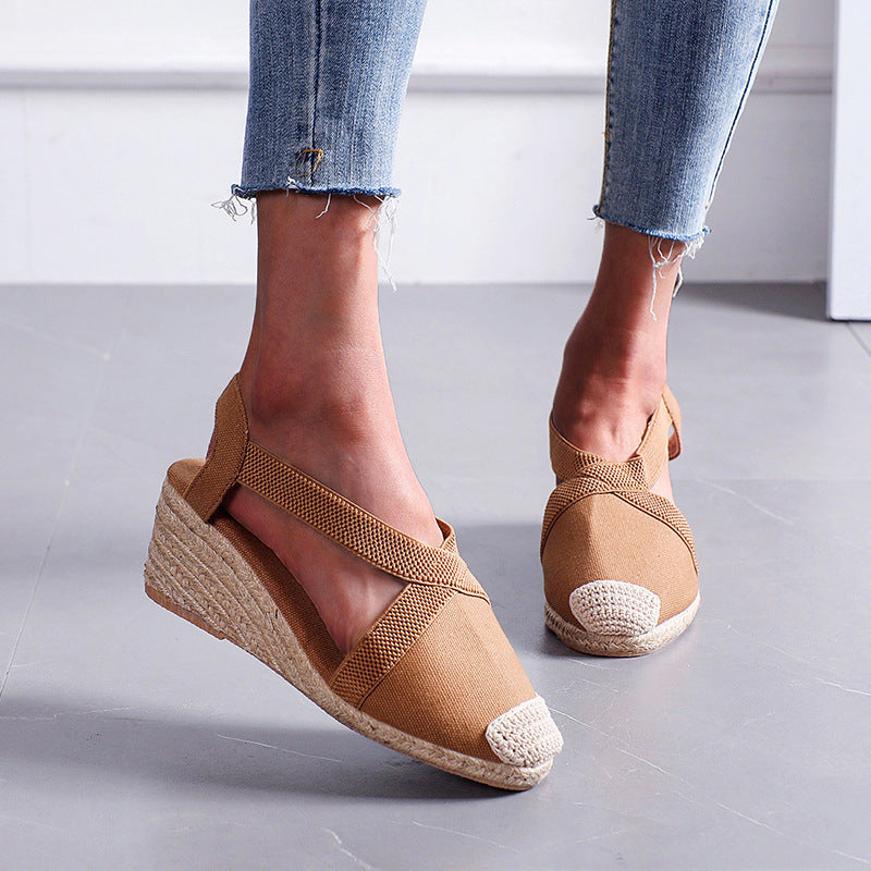 Damen Espadrilles mit elastischen Trägern und Keilabsatz Shopnory