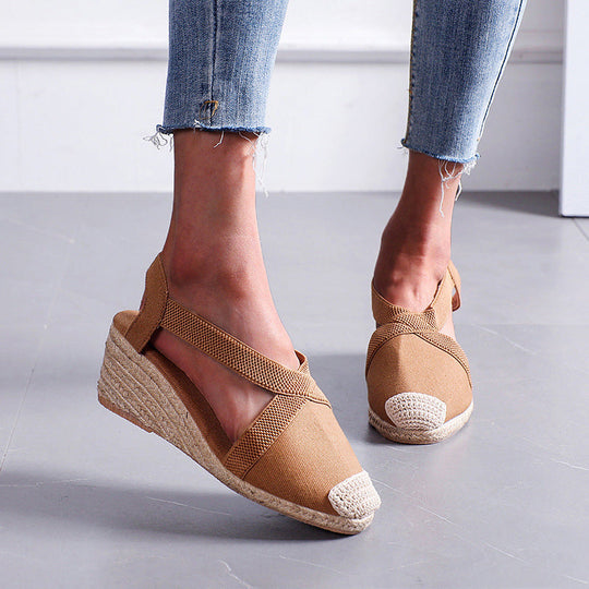 Damen Espadrilles mit elastischen Trägern und Keilabsatz Shopnory