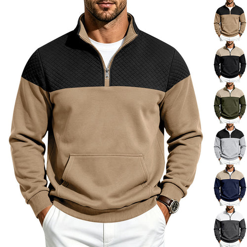Herren Sweatshirt mit kurzem Reißverschluss, wattierter Brustpartie und Kängurutasche Shop Nory