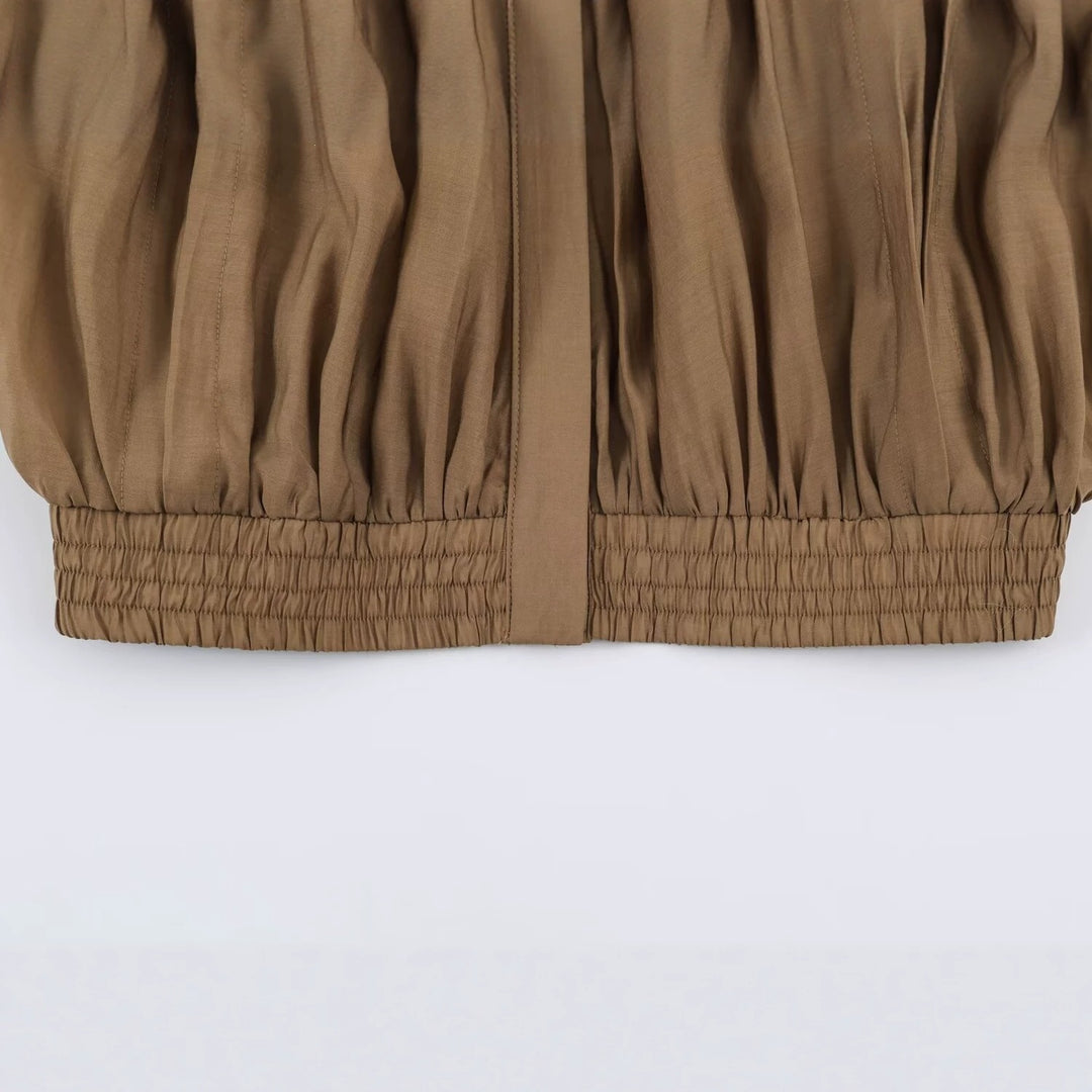 Damen Leichte plissierte Blousonjacke mit Stehkragen und Smokbund Shop Nory