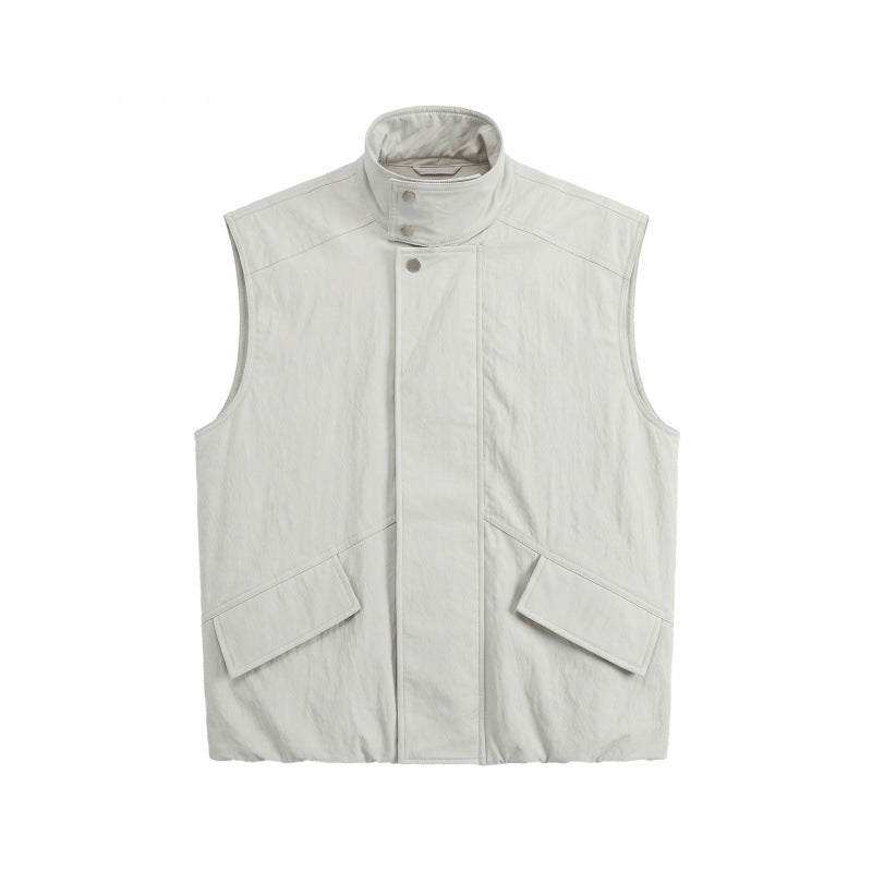 Unisex Kastenförmige wattierte Ärmellose Weste mit hohem Stehkragen, verdeckter Druckknopfleiste und Pattentaschen Shop Nory