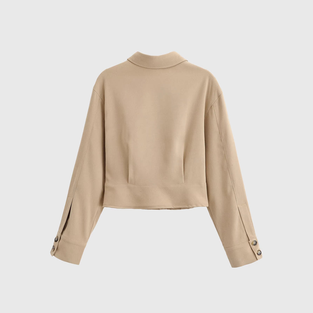 Damen Taillierte Cropped-Hemdjacke mit Wiener Nähten und Ballonärmeln Shop Nory