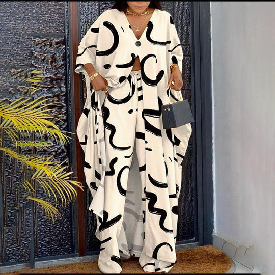 Damen Set aus kimonoartigem Oberteil und weitem Hosen Shopnory