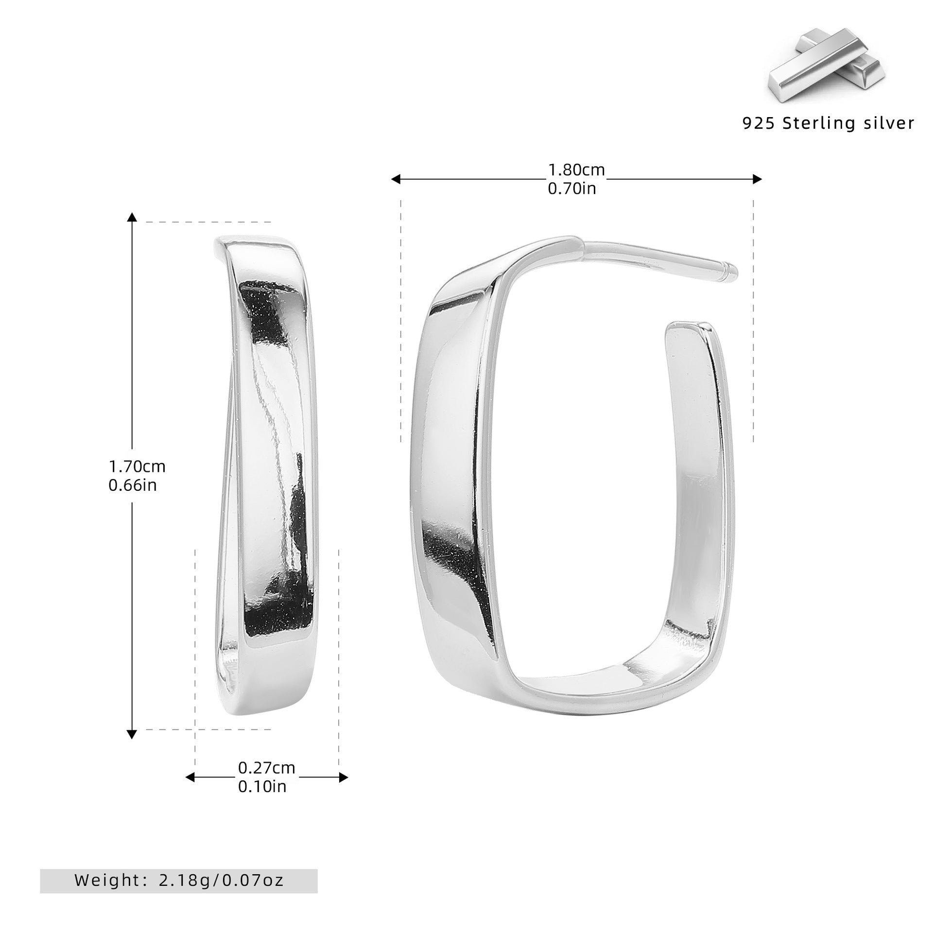 Damen Ohrhänger mit elegantem quadratischem Design aus hochwertigem 925 Sterling Silber Shop Nory