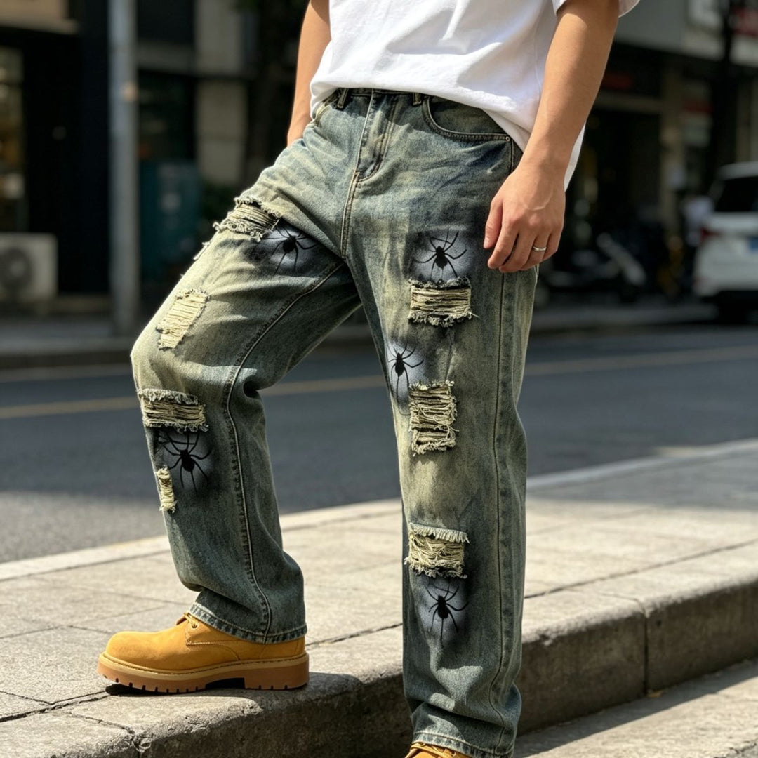 Herren Lässige Ripped Baggy-Jeans Shop Nory