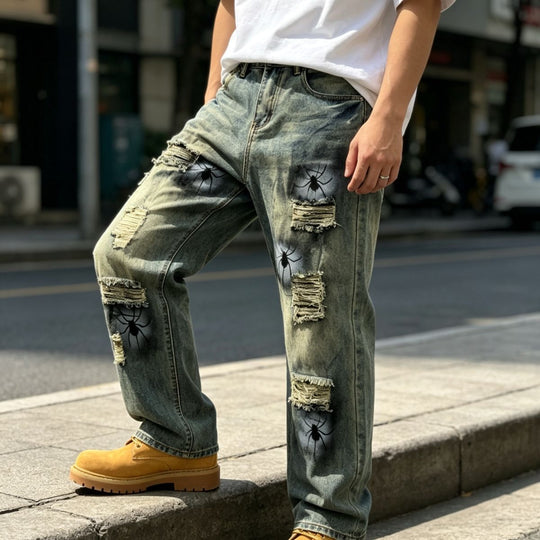 Herren Lässige Ripped Baggy-Jeans Shop Nory