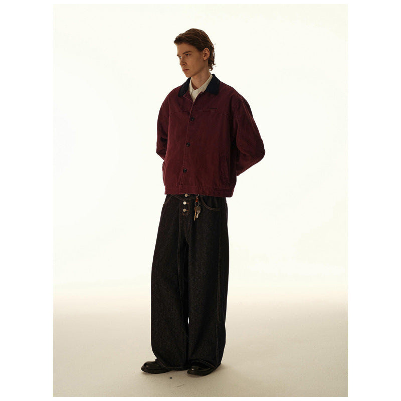Herren Boxy-Canvas-Jacke mit Cordkragen und verdeckter Knopfleiste Shop Nory