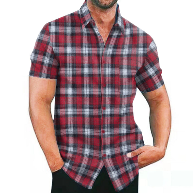 Herren Kurzarm Karohemd mit Taschen und modischem Schnitt