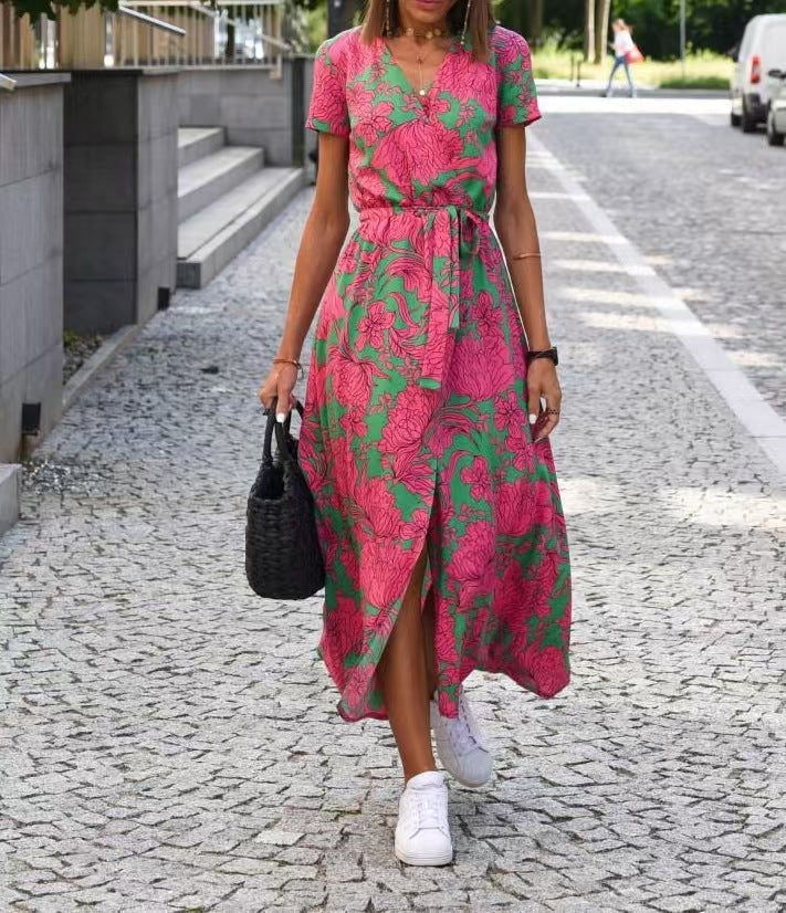 Damen Maxikleid mit Polka-Dots und seitlichem Schlitz