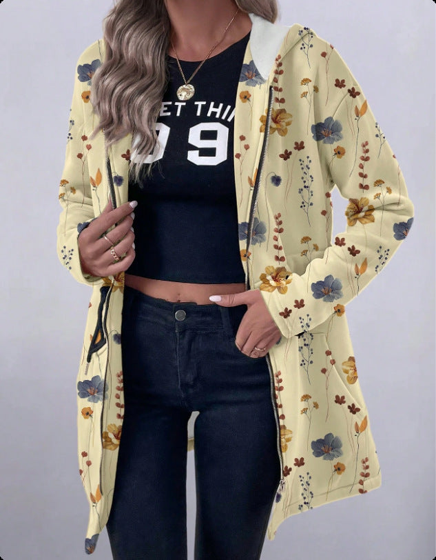 Damen Blumenprint Kapuzenparka mit wattierter Innenfütterung Shop Nory