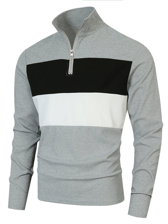 Herren Halbzip-Pullover mit Stehkragen, breitem Blockstreifen und fein gerippter Struktur Shop Nory