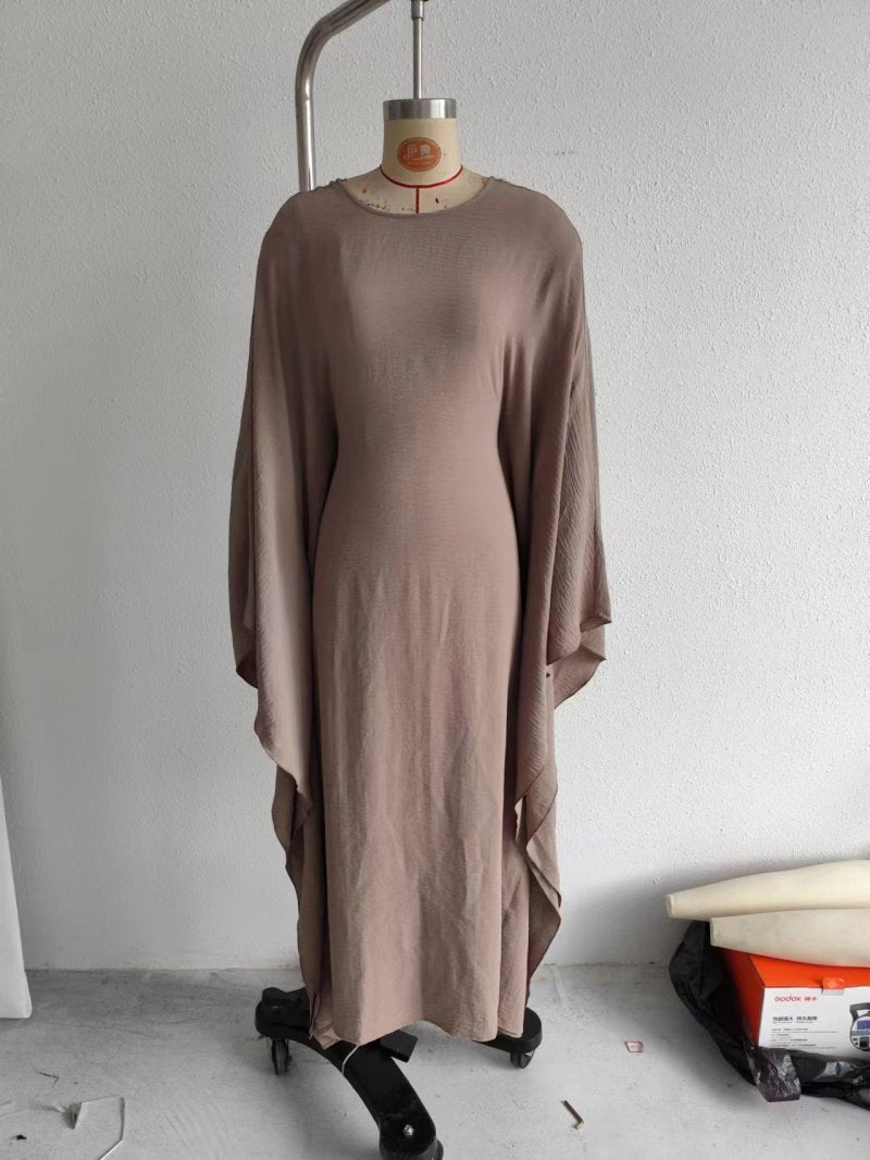 Damen nan fließendes Maxikleid mit weiten drapierten Ärmeln aus Viskosemix Shop Nory