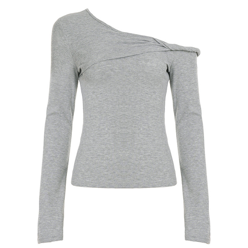 Damen nan asymmetrisches Rippenlangarmshirt mit Ein-Schulter-Design und dekorativer Knotenraffung Shop Nory