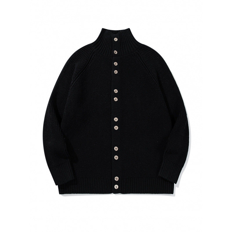 Herren grobgestrickter Knopfcardigan mit hohem Rollkragen und Raglanärmeln Shop Nory