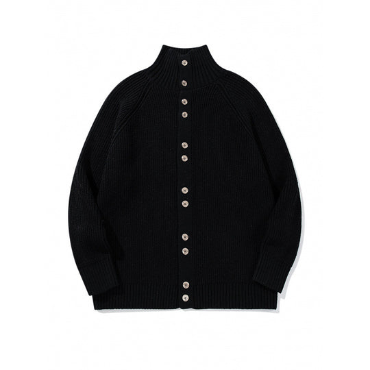 Herren grobgestrickter Knopfcardigan mit hohem Rollkragen und Raglanärmeln Shop Nory