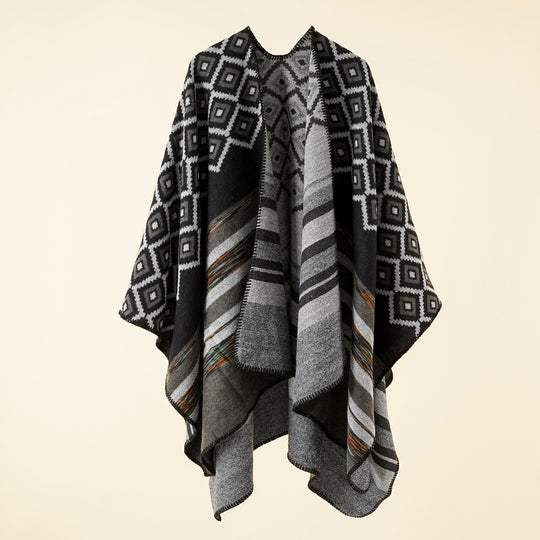 Damen Wende-Serape-Poncho im Jacquard‑Web mit geometrischem Quadratmuster Shop Nory