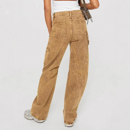 Damen lockere Utility-Cargo-Jeans mit geradem Bein und aufgesetzten Taschen Shop Nory