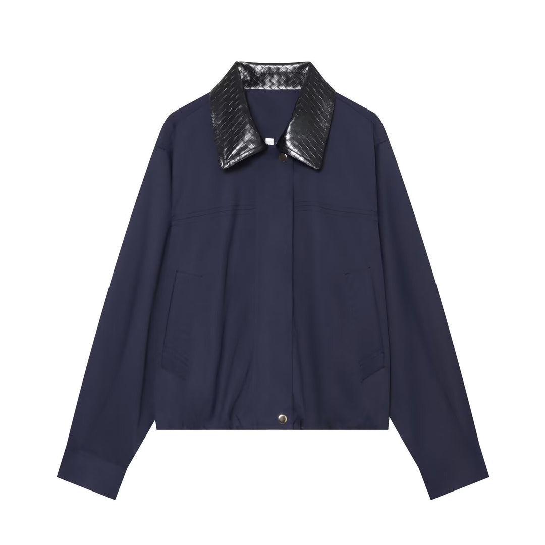 Damen Kurzjacke im Bomberstil mit kontrastiertem geprägtem Kunstlederkragen Shop Nory