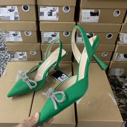Damen elegante Slingback-Pumps mit glitzernden Schleifen-Details