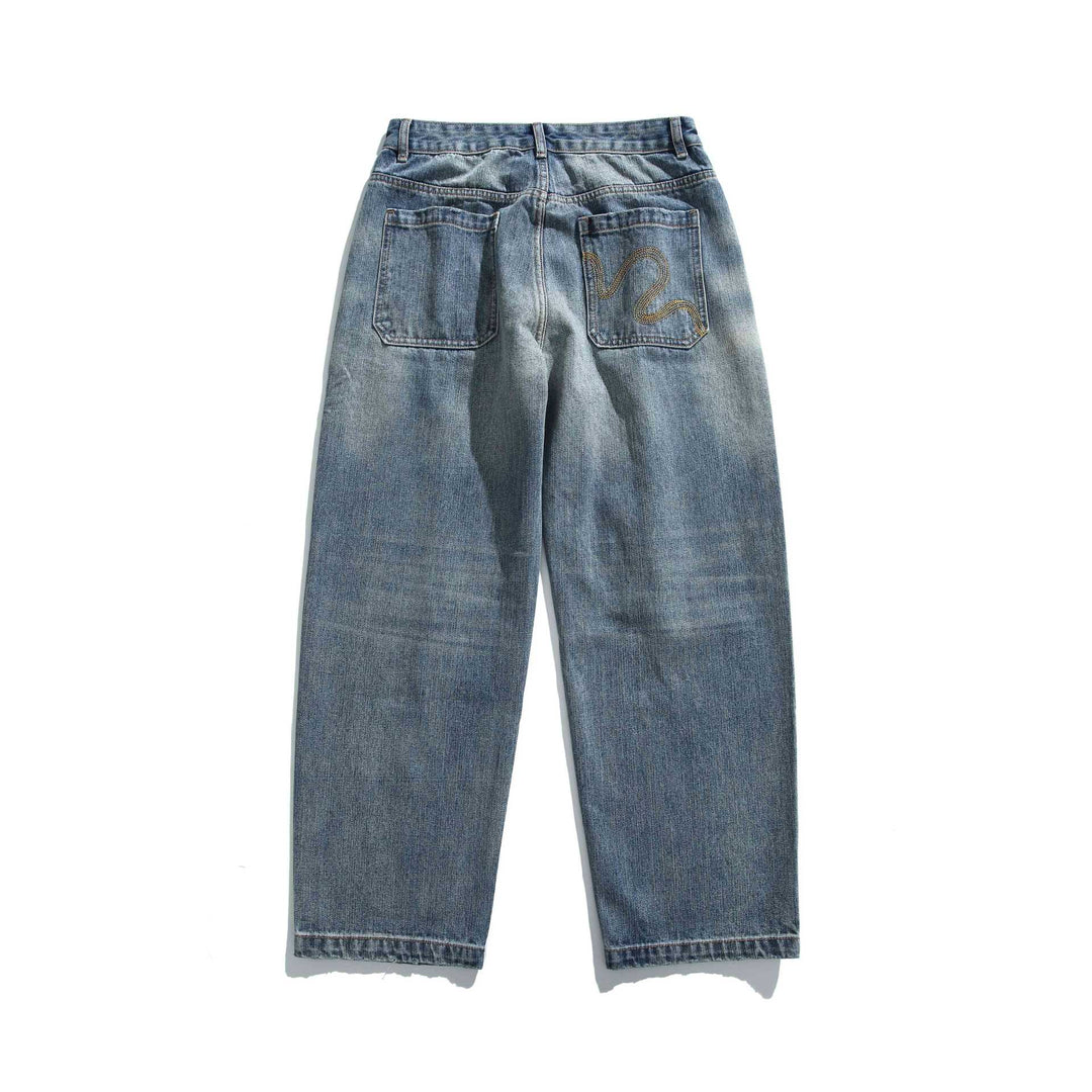 Damen Hochtaillierte lockere Jeans mit Used‑Effekt und Farb‑Splatter Shop Nory
